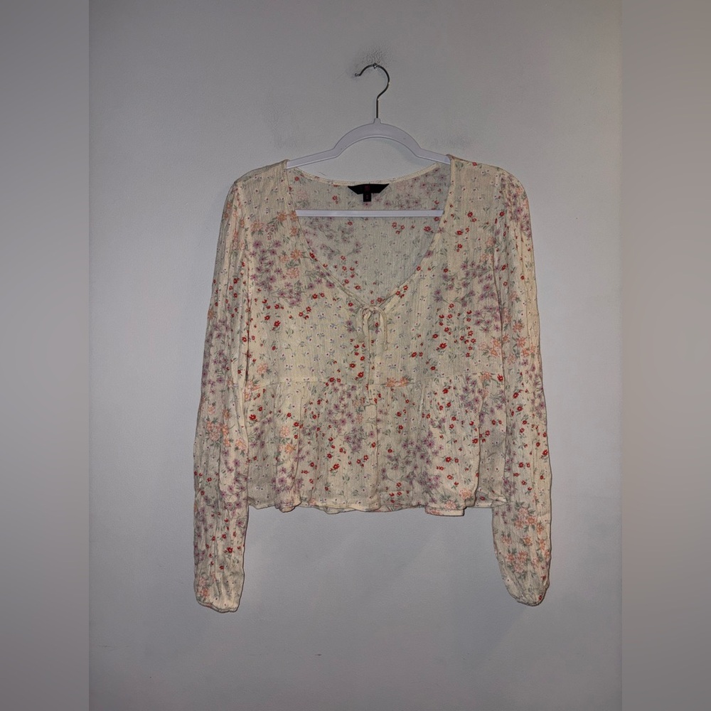 No Boundaries | Cream Floral Peplum Blouse